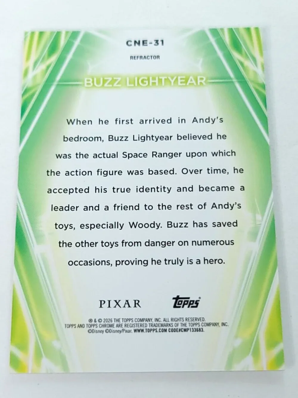 Buzz Lightyear Topps 2026 Disney Neon Holo Chrome Refractor Limited 043/199 CNE